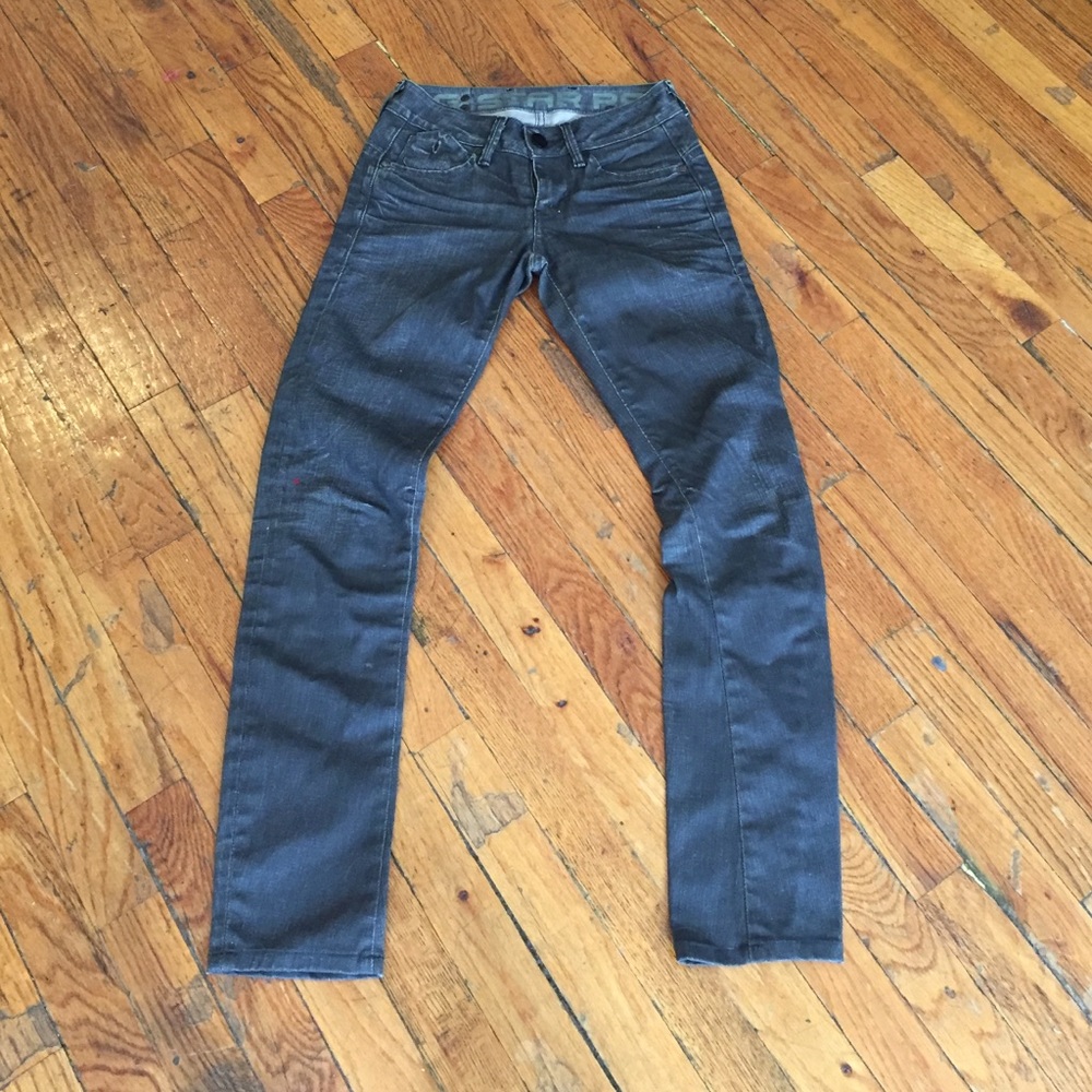 G star wax coated grey jeans with back zips